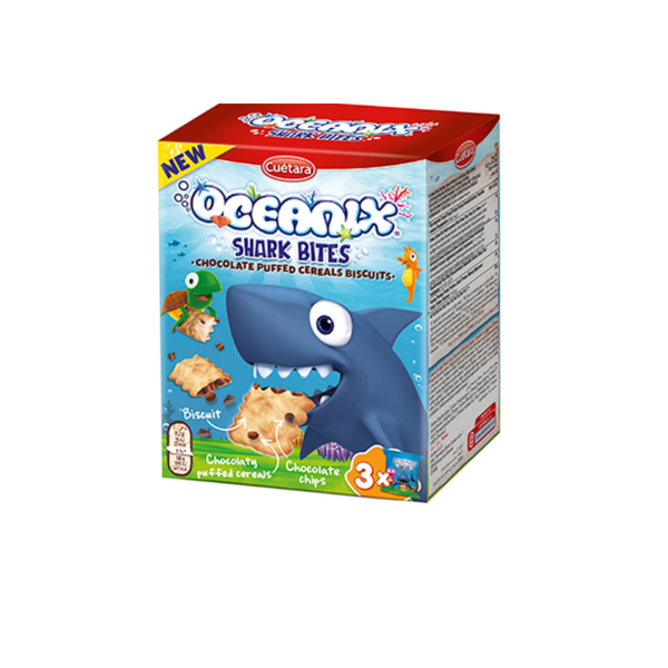 BISCOITO OCEANIX SHARK BITES 150G 12 UN